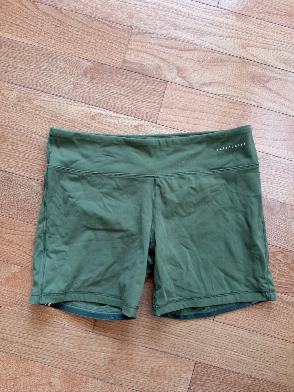 High-Rise Olive Green Athletic Bike Shorts with Wide Waistband